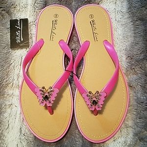 Pink Flip flops with butterflies NWT